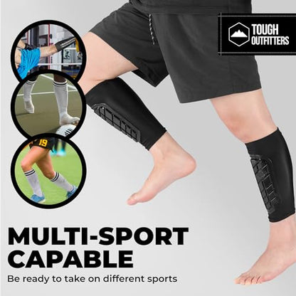 Tough Outdoors Padded Shin Guard Sleeves - Thick Long-Lasting EVA Foam Padding - Comfortable and Breathable Protection - Adults Youth & Kids for Soccer and Other Contact Sports - size: Large