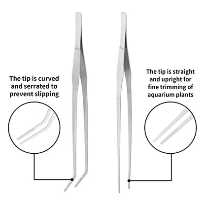 2PCS Long Tweezers, 15 inch Curved Aquascaping Tools, Stainless Steel Feeding Tongs Aquascape Tools, Aquarium Tweezers for Aquarium Reptile, Plant, Snakes, Lizards, Coral Feeder