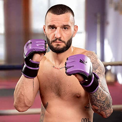 Kruzak MMA Gloves, Half-Finger Boxing Mitts with Hand Wraps - color: Purple, size: Large-X-Large