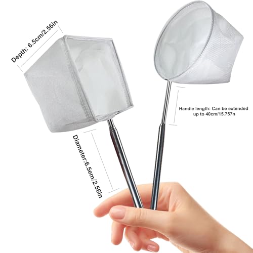 2-Piece Stainless Steel Fish Net Set – Fine Mesh, Extendable Handle, Round & Square Nets for Aquarium, Fish Tank, Small Fish Catching