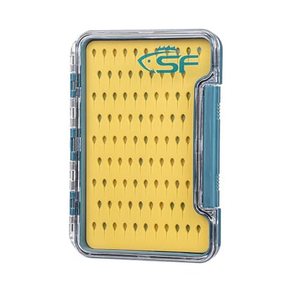 SF Slim Fly Fishing Box Thin Trout Flies Storage Box Plastic Clear Lid Yellow Silicone Waterproof Fly Fishing Box Small
