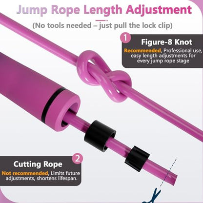 Weighted Jump Rope, 1LB Tangle-Free Ball Bearing Rapid Speed Skipping Rope for Men Women, Adjustable 9mm Cotton & PVC Rope with Alum Handle for Boxing MMA Weight-Loss Athletic Workout Fitness - color: Gradient Pink & Pink