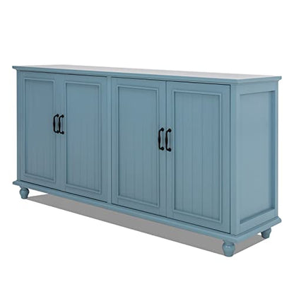 Buffet Cabinet with Storage, 62'' Coffee Bar in Kitchen, Buffet with 4 Doors,Sideboard Buffet Cabinet for Dinning Room, Kitchen & Living Room (4 Doors, Blue)