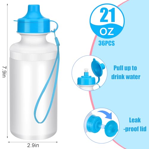 Zubebe 36 Pcs Sports Water Bottles Squeeze Bulk 21 oz | Reusable Plastic Water Bottles with Carry Strap, Back to School Supplies Summer Team Gifts for Students Travel Hiking Cycling - color: Mix Color