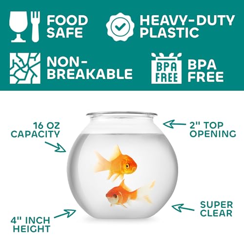 16 Oz Plastic Fish Bowl (60 Pack) 4 Inch Heavy Duty Plastic Ivy Bowls, for Candy, Carnival Games, Prizes, Centerpieces and Party Decoration Supplies, BPA-Free