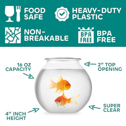 16 Oz Plastic Fish Bowl (60 Pack) 4 Inch Heavy Duty Plastic Ivy Bowls, for Candy, Carnival Games, Prizes, Centerpieces and Party Decoration Supplies, BPA-Free