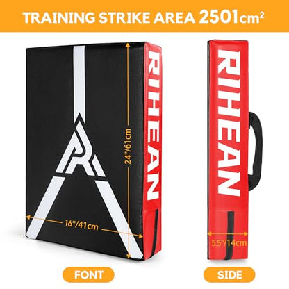 Martial Arts Kicking Shields Pad for Muay Thai, Taekwondo, Football, Basketball Training - Denser Foam, Longlasting PU Leather Kick Shield - style: 16x24in Red