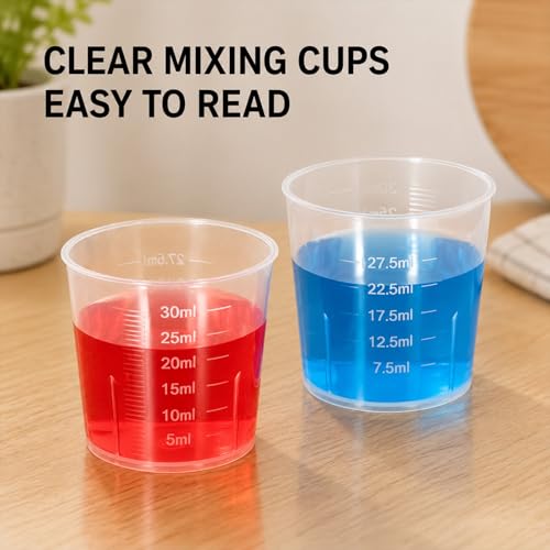 Mini Liquid Measuring Cups 20 Pcs 30ml /1oz Plastic Graduated Beakers Measuring Mixing Cup Stackable Transparent Measure Beaker Set for Lab Kitchen Crafts Home Baking Cooking Measure Tool