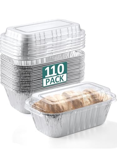 110 Pack 6x3.5x2 Disposable Aluminum Loaf Pans with Lids - 1 Lb Mini Loaf Pans, Small Aluminum Tin Foil Baking Pan, Food Containers for Baking, Cakes, Bread, Meat, Loaves