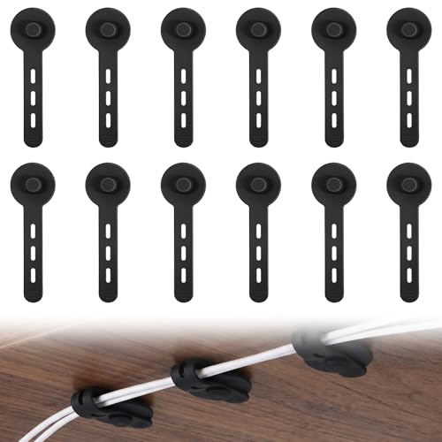 12PCS Cable Management Clips, Silicone Desk Wire Management, Reusable Cable Holders, Adhesive Cable Clips for Desk, for Organizing Wires in Family Bedrooms and Offices
