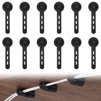 12PCS Cable Management Clips, Silicone Desk Wire Management, Reusable Cable Holders, Adhesive Cable Clips for Desk, for Organizing Wires in Family Bedrooms and Offices