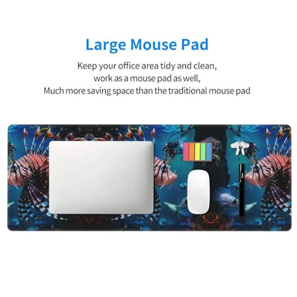 Large Gaming Mouse Pad Fish in Fish Tank Desk Mat Protector for Desktop Mousepad Waterproof Writing Pads with Anti-Slip Rubber Base Keyboard Pad for Gamer Office Home 31.5" x 12"