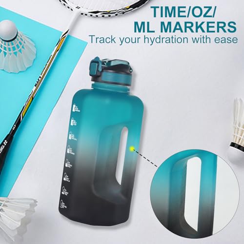 GEMFUL 2.2L Big Water Bottle with Straw 74oz Motivational Jug (Green/Black) - color: Green Black with Straw