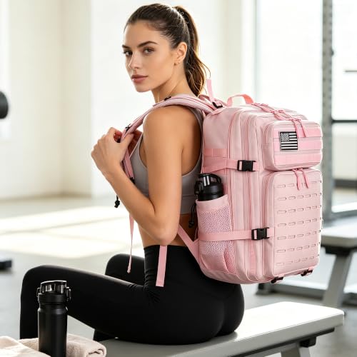 Military Tactical Backpack 45L/25L 3 Day Assault Pack Molle Daypack Hiking Backpack for Men and Women (Pink, 45L) - color: Pink, size: 45L