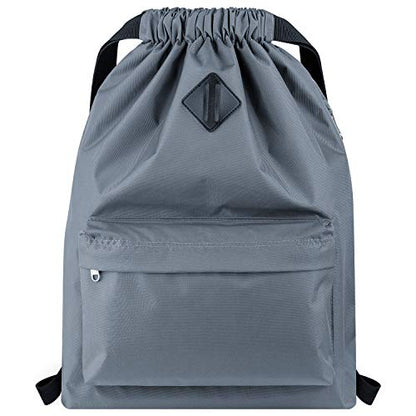 Vorspack Drawstring Backpack with Front & Side Pocket for Men Women - color: Grey