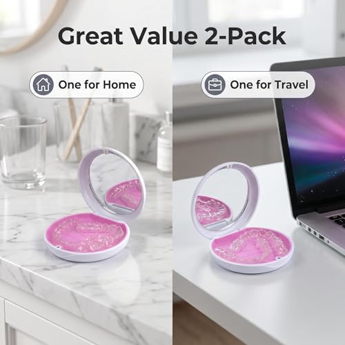 2 Pack Aligner Case with Mirror, Retainer Case for Invisalign - color: 2pcs White Outside Pink Silicone