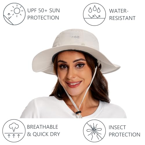 BASSDASH UPF 50+ Mosquito Sun Hat with Hidden Head Net and Neck Flap for Men Women Outdoor Fishing Hiking Camping - color: Beige