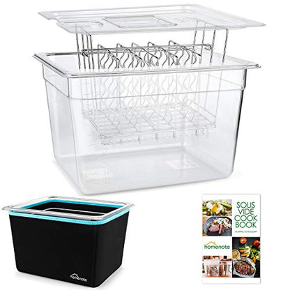 HOMENOTE Container 12 Quart with Lid & Rack and Sleeve - BPA Free Complete Sous Vide Accessories Kit with Cookbook For Anova and Most Sous Vide Cookers - color: Sous Vide Container-with Rack & Sleeve