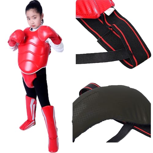 Taekwondo Boxing Gear Set, Karate Sparring Gear Set Height Youth or Adults, Martial Arts Shin Guards/Chest Rib/Headgear/Mouthguards Guards Protective Gear Set - color: Red, size: 59”-67“