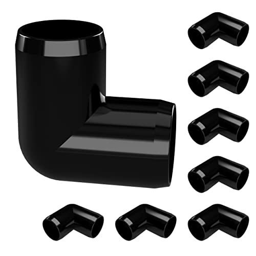 3/4” 90 Degree Elbow Furniture Grade PVC Fitting in Black, Made in USA, UV-Resistant, Impact-Proof, 1.050” Actual Socket Diameter (Pack of 8) - F03490E-BK-8 - color: Black