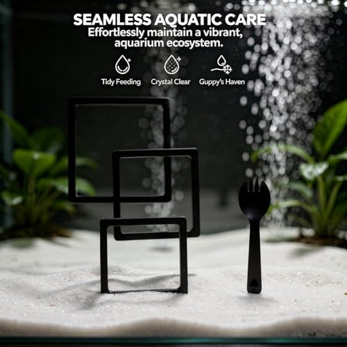 Square Floating Fish Feeding Ring Set, 3 Sizes Aquarium Decoration Interception Tool with Spoon, Duckweed Barrier for Ancient Fish Farming, Suitable for Guppies