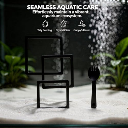 Square Floating Fish Feeding Ring Set, 3 Sizes Aquarium Decoration Interception Tool with Spoon, Duckweed Barrier for Ancient Fish Farming, Suitable for Guppies