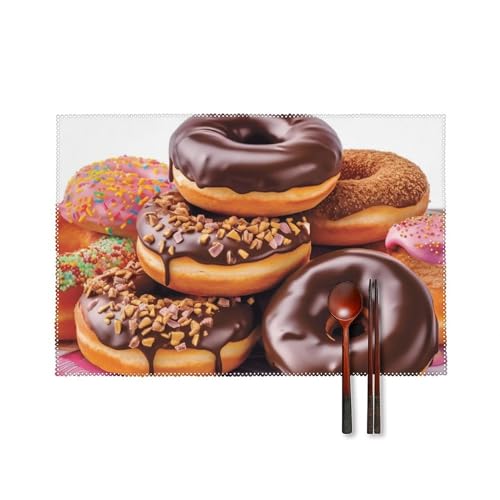 Placemat Set of 4 Washable Place Mats Heat Resistant Donuts Chocolate Table Mats for Kitchen Non-Slip Placemats Wipeable Desktop Protection Mat for Dining Table - color: Donuts Chocolate