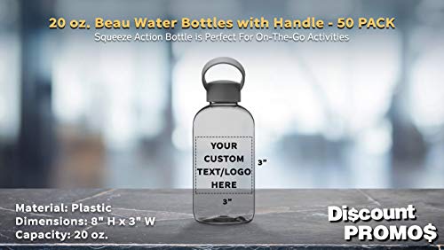DISCOUNT PROMOS 50 Beau Water Bottles with Handle Set, 20 oz. - Customizable Text, Logo - Flexi-Grip, Plastic, Drinkware - Smoke - color: - Custom - Smoke, size: 50 bottles