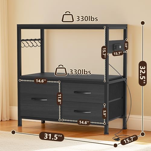 Heybly 20-29 Gallon Fish Tank Stand, Aquarium Stand with Drawer, Power Outlet, Heavy Duty Metal Frame, for Fish Tank, Turtle & Reptile Terrarium, 31.5" x 15.7" Top, 330lbs, Black HAS001BK