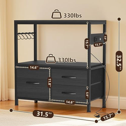 Heybly 20-29 Gallon Fish Tank Stand, Aquarium Stand with Drawer, Power Outlet, Heavy Duty Metal Frame, for Fish Tank, Turtle & Reptile Terrarium, 31.5" x 15.7" Top, 330lbs, Black HAS001BK