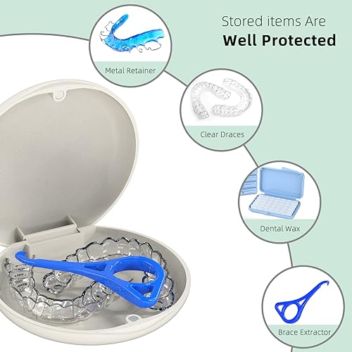 Slim Aligner Case with Night Guard, Premium Retainer Mouth Guards Travel Case-Ivory - color: Ivory