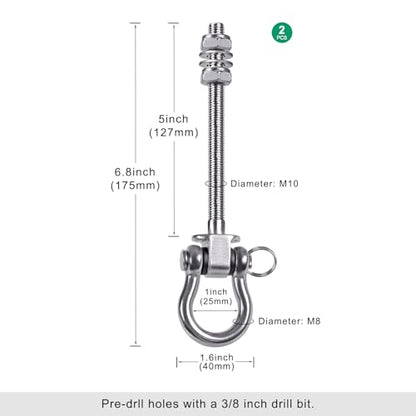 SELEWARE 2 Pcs Stainless Steel Bearing Swing Hangers Heavy Duty Swing Hooks | 5" x M2/5" Swing Bolt for Wood and Steel Beam, Swing Sets Hardware for Hammock, Yoga, Porch Swing, Heavy Bag, 1500LB Capacity - color: 2 Pack Bearing Hangers (5" X M2/5" Threade