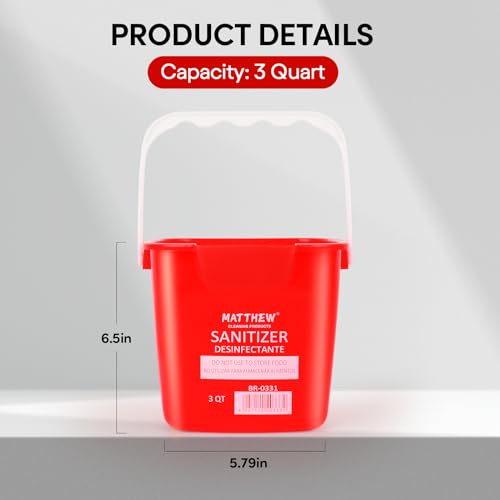 Matthew Red&Green&Blue Detergent and Sanitizing Cleaning Bucket 3 Quart Cleaning Pail,Set of 3 Square Containers,Built-In Spout w/Handle,Wash Rinse Sanitize Handwash Bucket,Incl.3Pcs Microfiber Cloths - color: Red&green&blue, size: 3 Quarts-3Pack