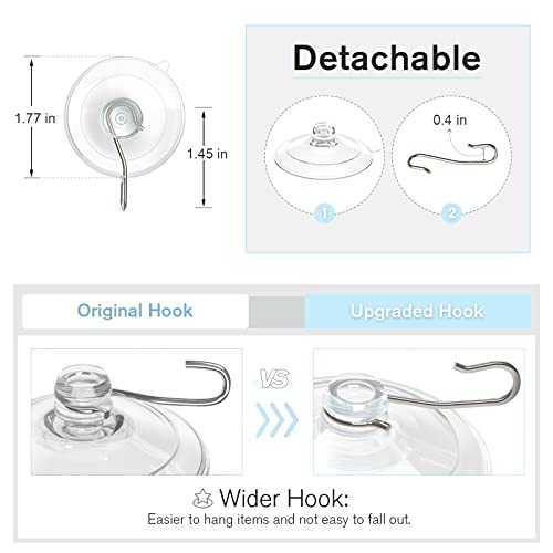 VIS'V Suction Cup Hooks, 1.77 Inch Small Window Suction Cups with Metal Hooks, Removable and Reusable, Clear, 12 Pcs - size: Small