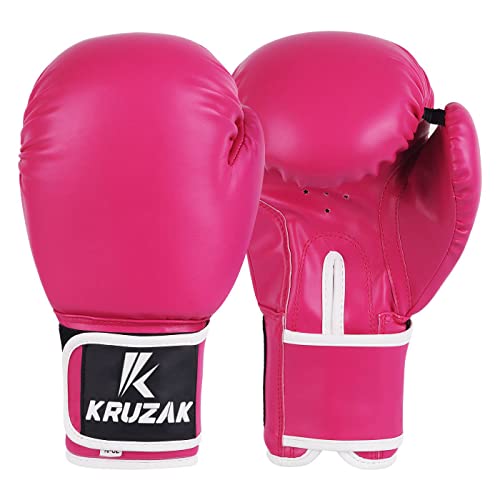 Kruzak Plain Boxing Gloves for Sparring, Kickboxing, Muay Thai, Martial Arts & MMA Fighting - Men & Women Punch Bag Mitts Training and Focus Pads Punching - color: Pink, size: 14 oz