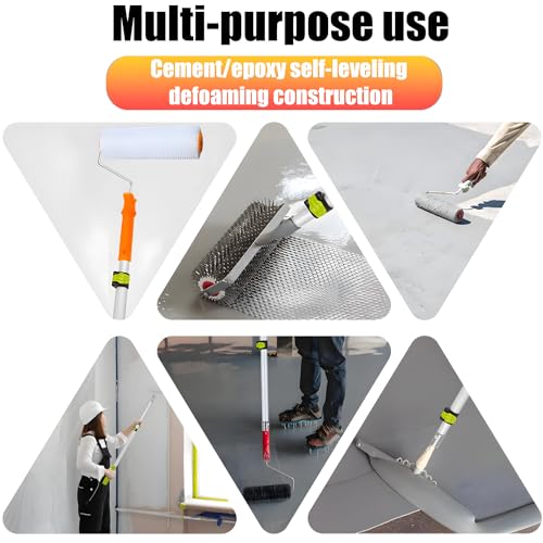 Self Leveling Cement Tool Kit,Epoxy Floor Kit,Self-Leveling Rake,Spike Shoes for Epoxy Flooring,Spike Roller for Self-Leveling,Floor Leveling Tools, 23.62~55.12 inch Telescopic Pole