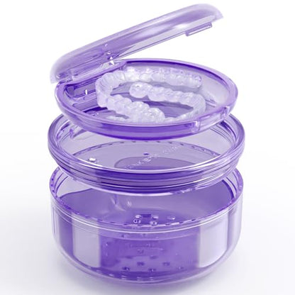 2 in 1 Retainer Cleaning Case for cleaning and storing dentures - color: Purple