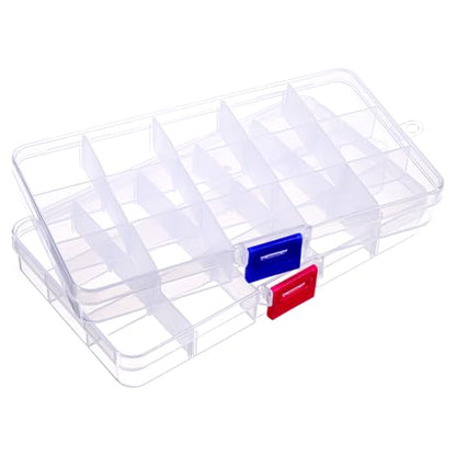 2Pcs Bead Organizer Box, Mini Clear Plastic Storage Box with Removable Divider for Beads Jewelry Rhinestone Small Parts Hair Stuff Accessory DIY Supply (15 Grids)