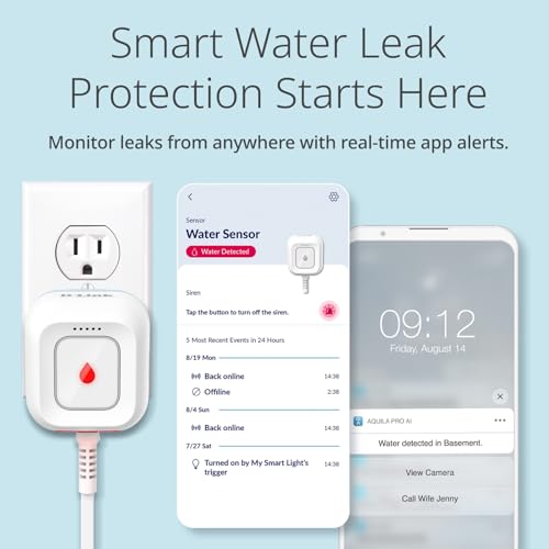 D-Link Next-Gen WiFi Water Leak Detector Starter Kit with 2 sensors—Loud 100 dB Sound Alarm—App Alert—LED Strobe Light—No Hub Required—Works with Google—1000ft Ultra-Long Range—Expandable (SW-A11KT)