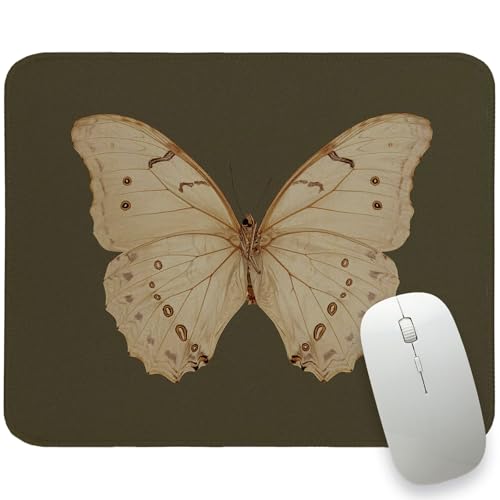 Vintage Animal Butterfly Small Mouse Pad，Minimalist Natural Aesthetics Desk Mat with Non-Slip Rubber Base Washable for Home Computer Laptop Gift for Women Girls 8x10 in - color: Green Brown Butterfly