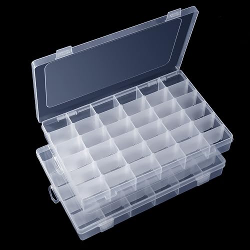 2 Pack 36 Grids Clear Storage Containers Plastic Organizer Box Craft Storage Boxes with Adjustable Dividers for Beads Organizer Art DIY Fishing Tackles Jewelry Crafts