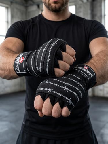 Mexican Style Hand Wraps 180" Semi-Elastic Boxing Wraps with Thumb Loop, Inner Gloves Bandages for Muay Thai, Kickboxing, Grappling - color: Barbed Wire Print