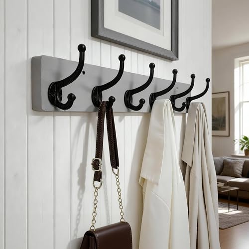 WEBI Rustic Coat Rack Wall Mount,24" Long 6 Cast Iron Coat Hooks Wall Mounted,Heavy Duty Wood Wall Coat Hanger Hooks for Hanging Coats,Jacket,Clothes,Backpack,Farmhouse,Gray,2 Packs - color: Gray, size: 24 Inch(2 Packs)