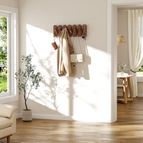Solid Walnut Coat Rack Wall Mount 16.5",Wall Mounted Coat Rack with 8 Hooks - color: Walnut, size: 8 Hooks