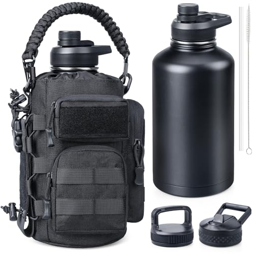 RXW 64oz Insulated Water Bottle Half Gallon Water Jug with Sleeve Tactical - color: Black