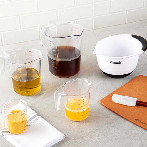Restaurantware RW Base 1 Pint Measuring Jar 1 Durable Measuring Beaker - Metric And Imperial Units V-Shaped Spout Clear Plastic Measuring Cup Handle With Thumb-Grip Tolerates Up To 248F - color: Clear, size: 5.25" × 3.75" × 5.00"