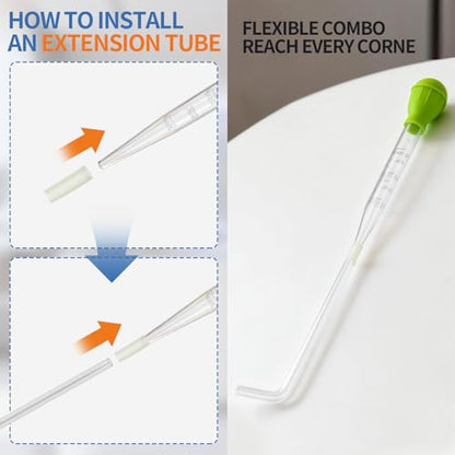 Extra Long Aquarium Coral Feeder Tool with Extension Tube, Deep Tank Fish Feeding Pipette, Long Pipette for Coral and Fish Feeding,Reef Tank Maintenance Accessories（17.7in&11.4in）