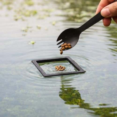 3 Pcs Floating Fish Feeding Ring Set, Square Aquarium Interception Tool for Duckweed Control, Prevents Food Scattering for Guppies and Small Fish, Includes Feeding Spoon, 3 Sizes
