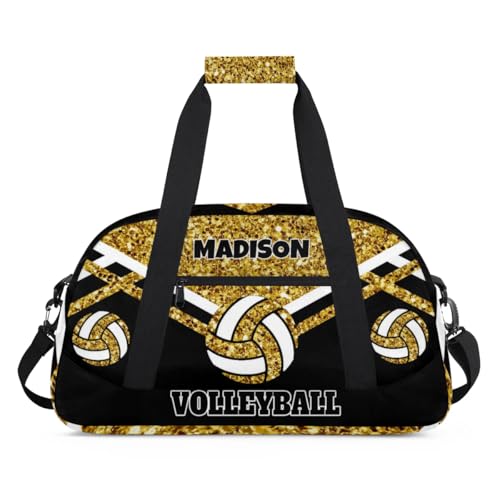 Custom Volleyball Bag for Sports Duffel Bag, Gold Sequins with Black | Personalized Gym Bag Customize Travel Duffle Bag with Name - color: Gold