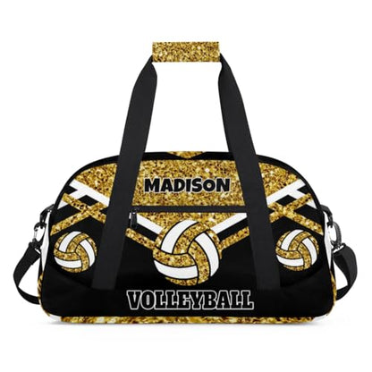 Custom Volleyball Bag for Sports Duffel Bag, Gold Sequins with Black | Personalized Gym Bag Customize Travel Duffle Bag with Name - color: Gold